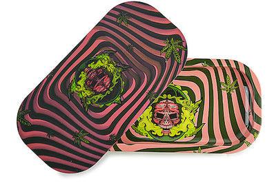 Slim 3D Holographic Rolling Tray With Lid - Skulls