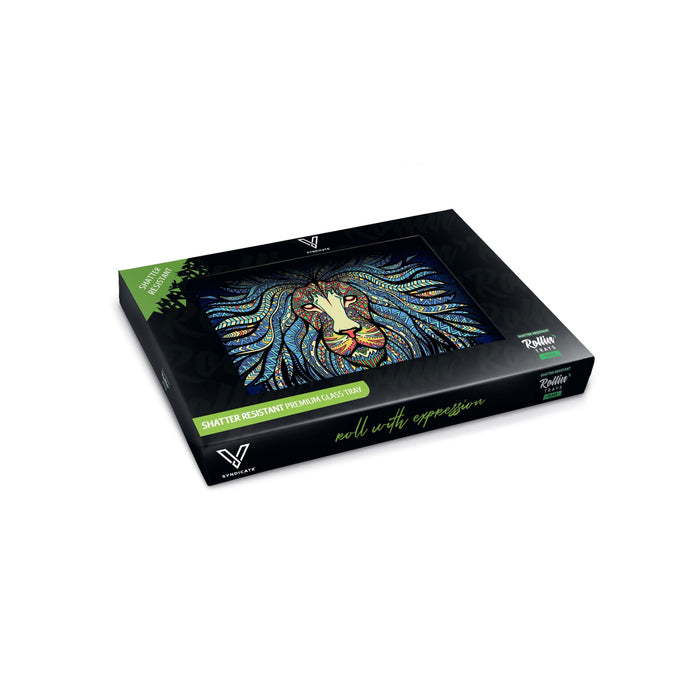 V Syndicate Shatter Proof Glass Rolling Tray - Tribal Lion